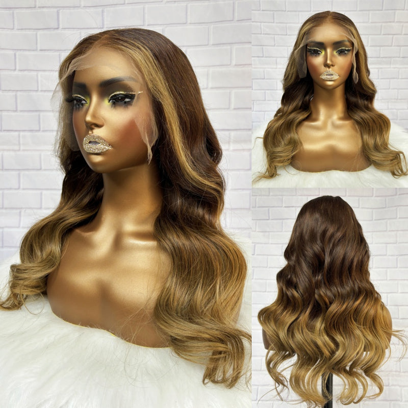 [SalonLux] 13x6 Skin Melt Lace Ombre Highlights Preplucked Human Hair Frontal Wig