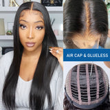 NEW Glueless Air Cap Skin Melt Swiss Lace Preplucked Human Hair Closure Wigs Straight