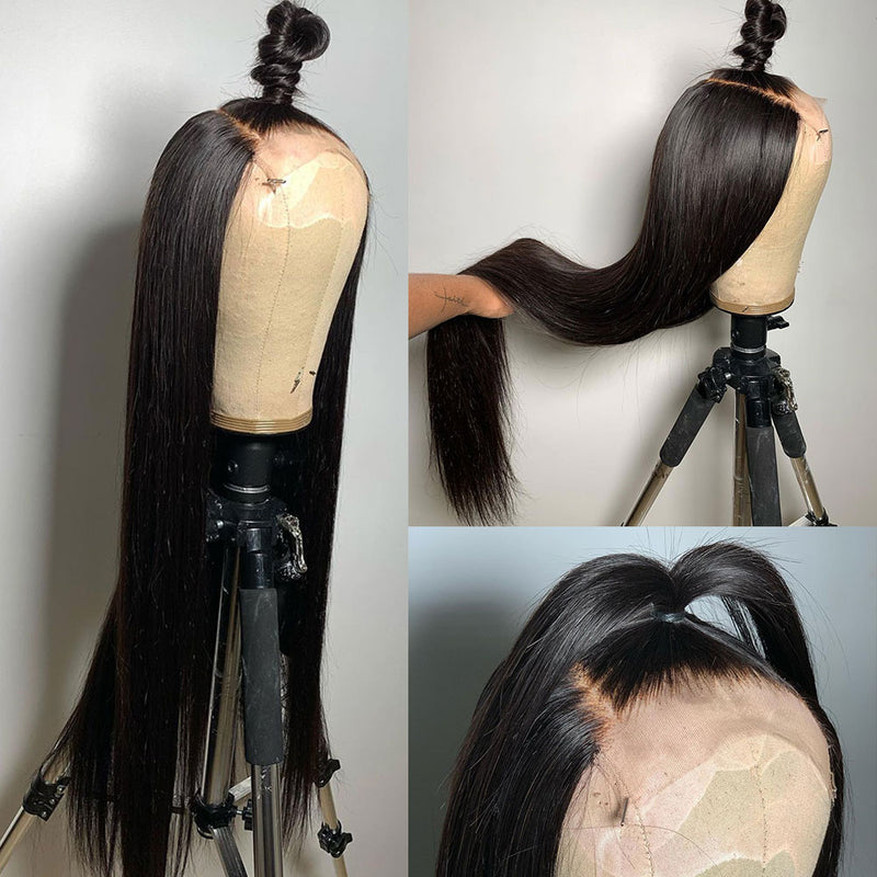 NEW Glueless Air Cap Skin Melt Swiss Lace Preplucked Human Hair Closure Wigs Straight