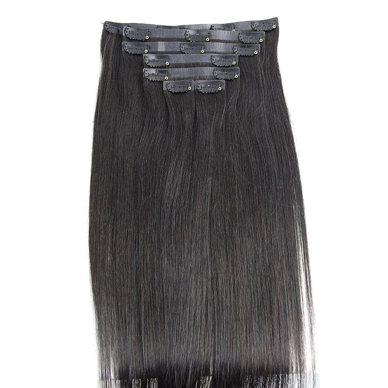 Ultra Thin Straight Seamless PU Clip In Hair Extension Virgin Human Wefts Set