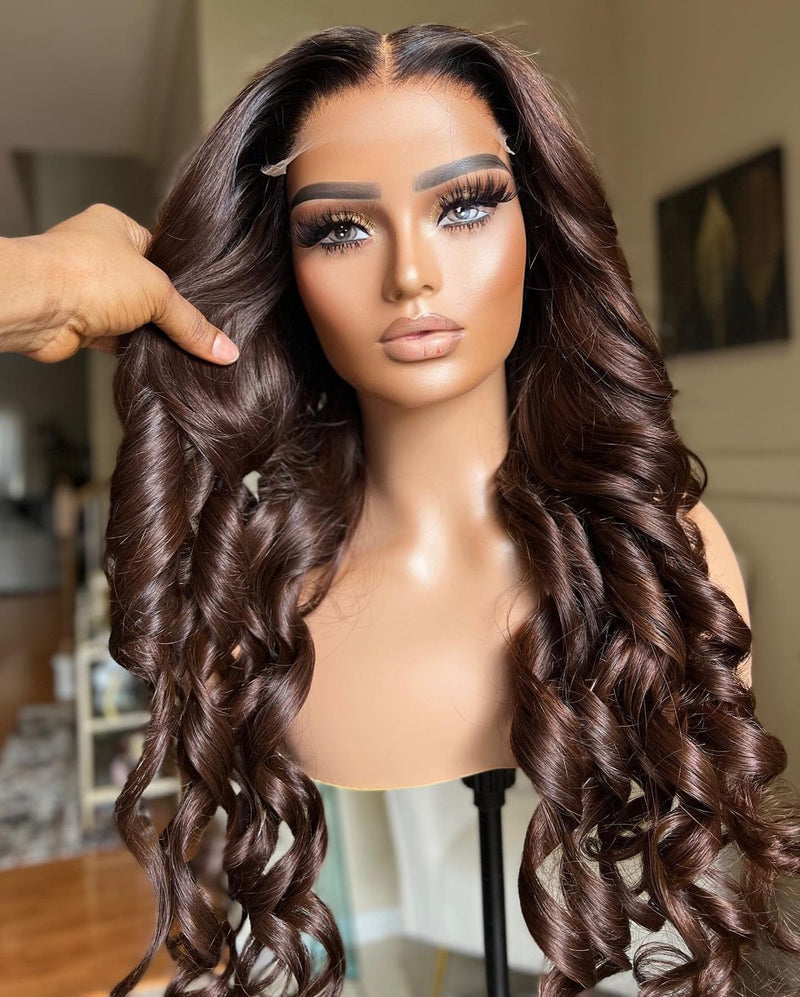Octavia | Ombre Brown Body Wave Preplucked Human Hair Lace Front Wig