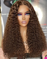 Upgraded Drawstring Dome Cap 3D Fitted Pre-Cut HD Lace Closure Wig Brown Curly Wig