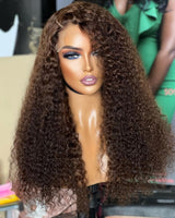 Upgraded Drawstring Dome Cap 3D Fitted Pre-Cut HD Lace Closure Wig Brown Curly Wig