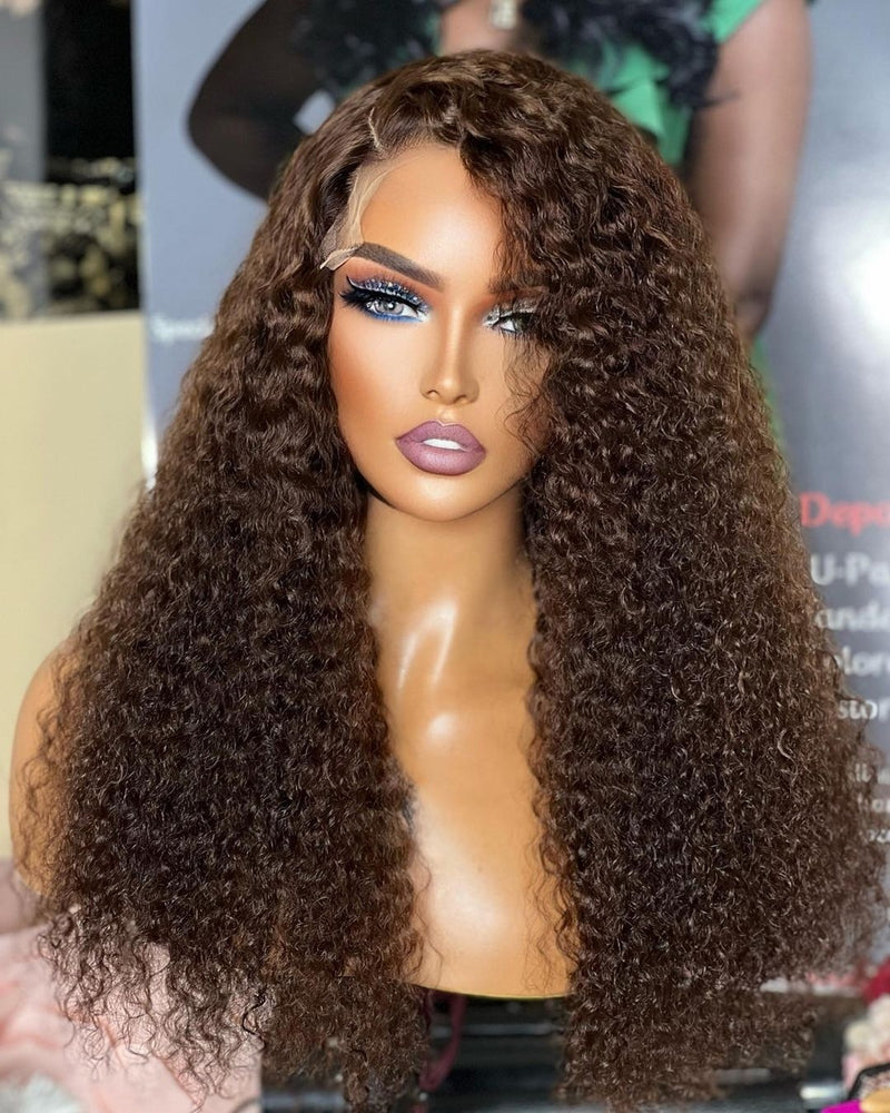 Upgraded Drawstring Dome Cap 3D Fitted Pre-Cut HD Lace Closure Wig Brown Curly Wig