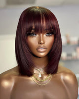 {50% Off US ONLY} 13x4 Transparent Lace Preplucked Human Hair 99J Bob Lace Front Wig