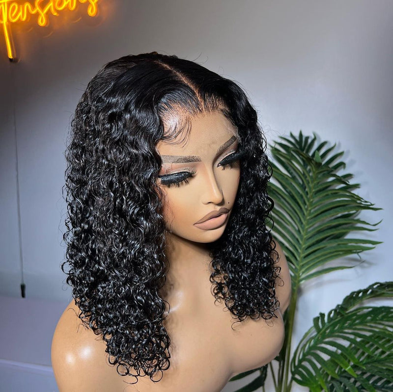 NEW Glueless Air Cap Skin Melt Swiss Lace Preplucked Human Hair Closure Wigs Curly Bob