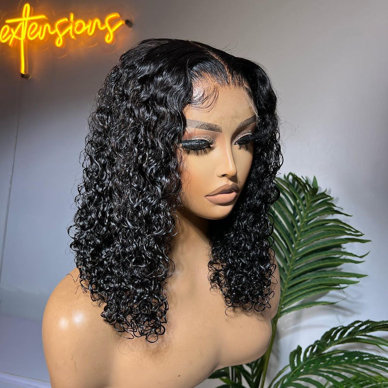 Glueless Air Cap Skin Melt Swiss Lace Preplucked Human Hair Closure Wigs Curly Bob