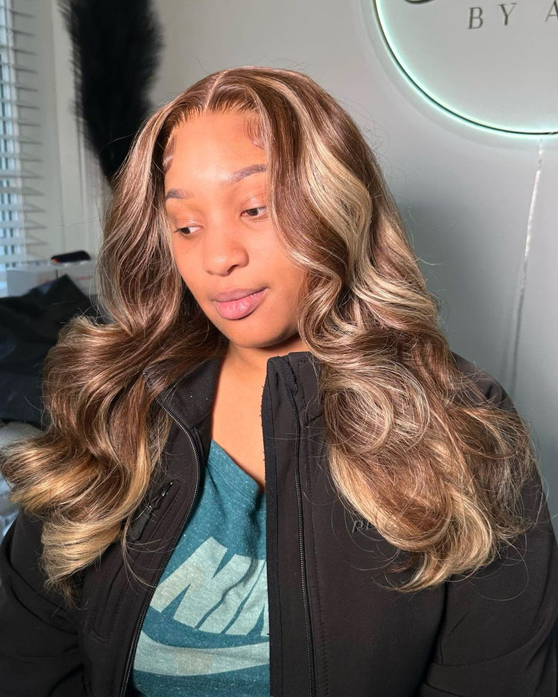 Aleena  | Highlight #4/#613 Brown Blonde Human Hair Body Wave Lace Front Wig