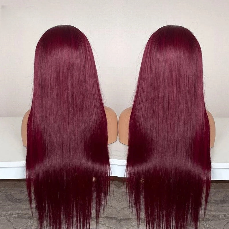 {50% Off} 5x5 Pre Cut Lace 99J Burgundy Glueless Human Hair Closure Wig