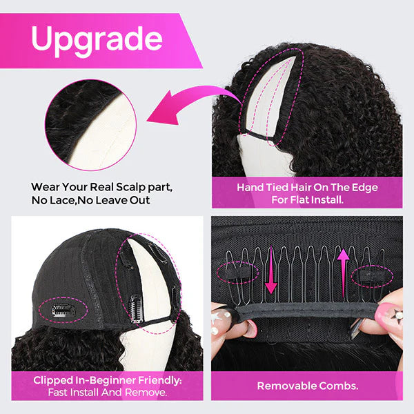 Natural V Part Wig No Leave-out Glueless Human Hair Wigs