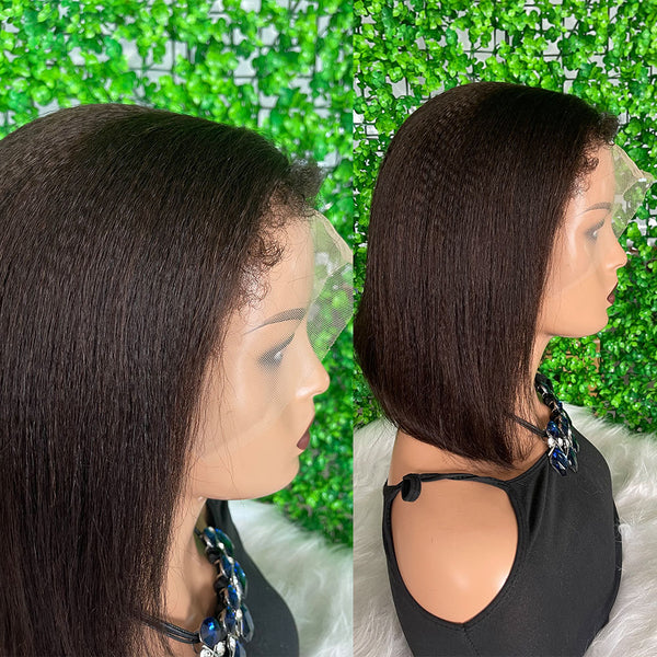 Ciani | 13x4 Full Frontal Human Hair Light Yaki BOB Lace  Wig | Fluffy Edge