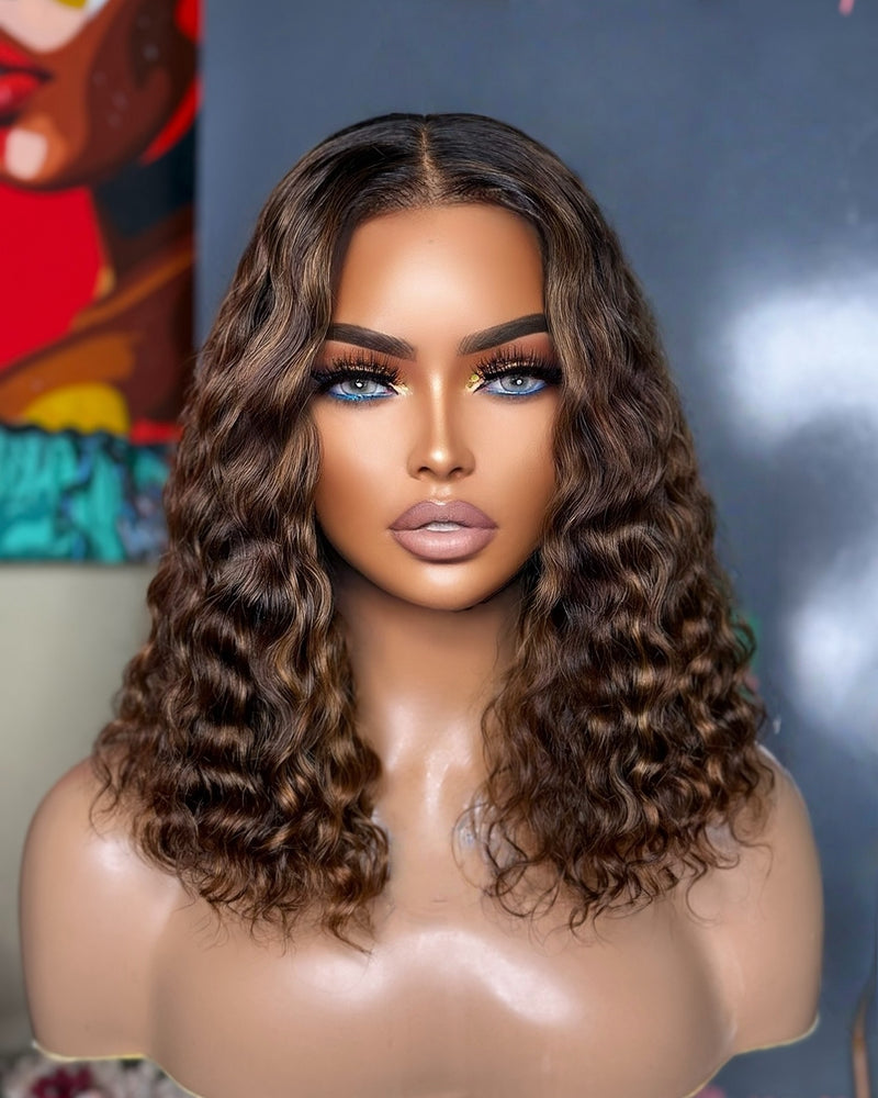 Ombre Highlight Wavy Bob Wig 250% Preplucked Human Hair Lace Front Wigs
