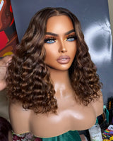 Ombre Highlight Wavy Bob Wig 250% Preplucked Human Hair Lace Front Wigs