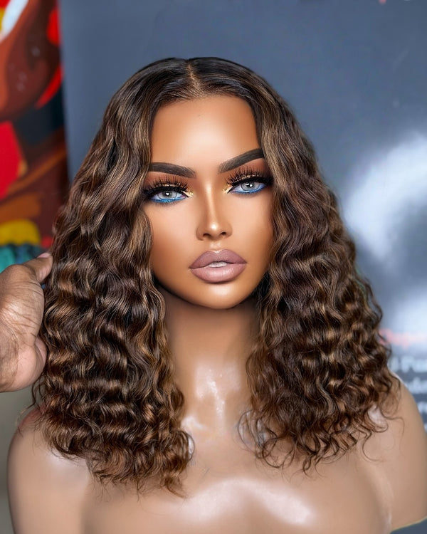 Ombre Highlight Wavy Bob Wig 250% Preplucked Human Hair Lace Front Wigs