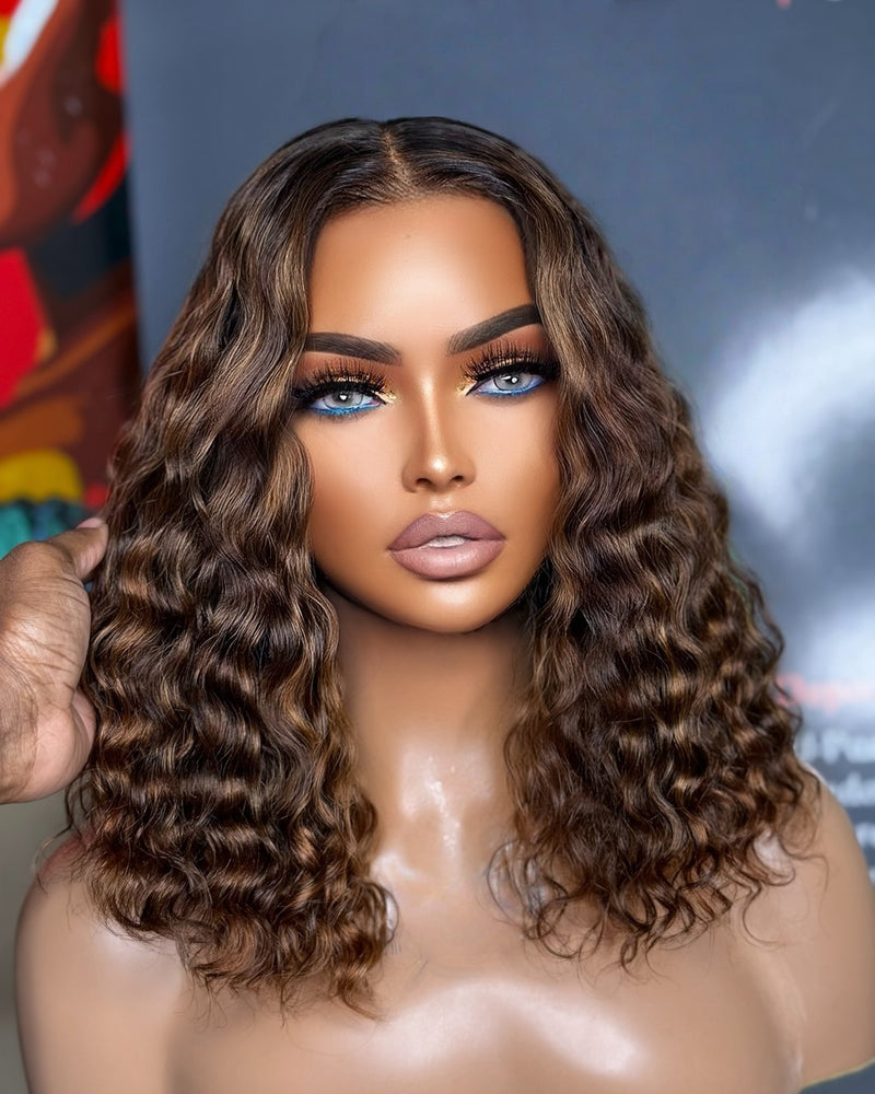 Ombre Highlight Wavy Bob Wig 250% Preplucked Human Hair Lace Front Wigs