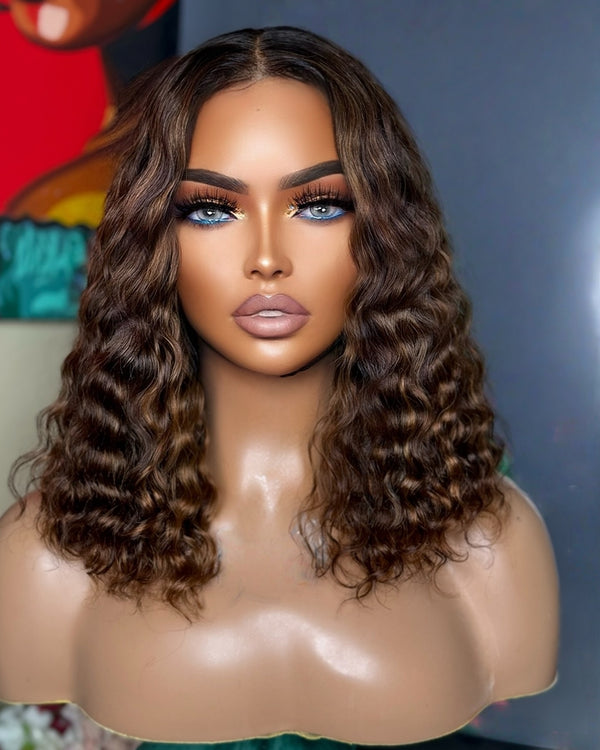 Ombre Highlight Wavy Bob Wig 250% Preplucked Human Hair Lace Front Wigs