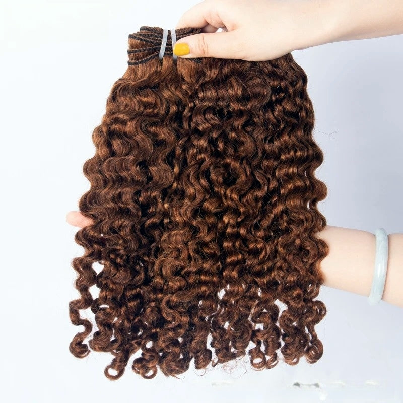 High Quality Human Hair Bundles Weave Hair Extension Burmese Curls Brown