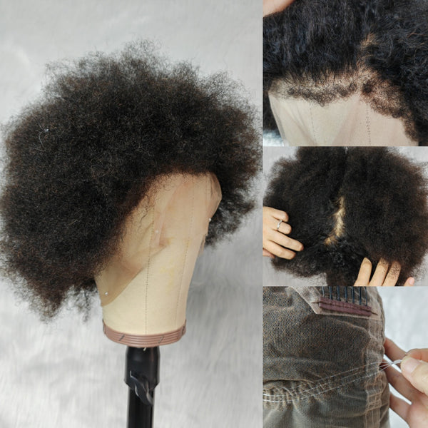 Afro Puff  Kinky Curls Full Lace (Whole Lace Cap) Human Hair Wig