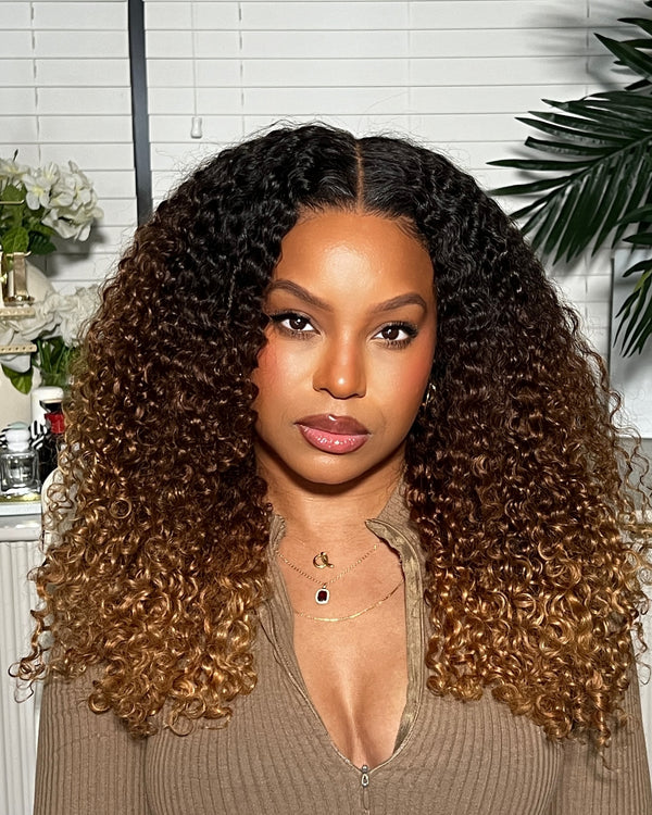 Ombre Brown/Blonde Colored Kinky Curly Human Hair Lace Wig