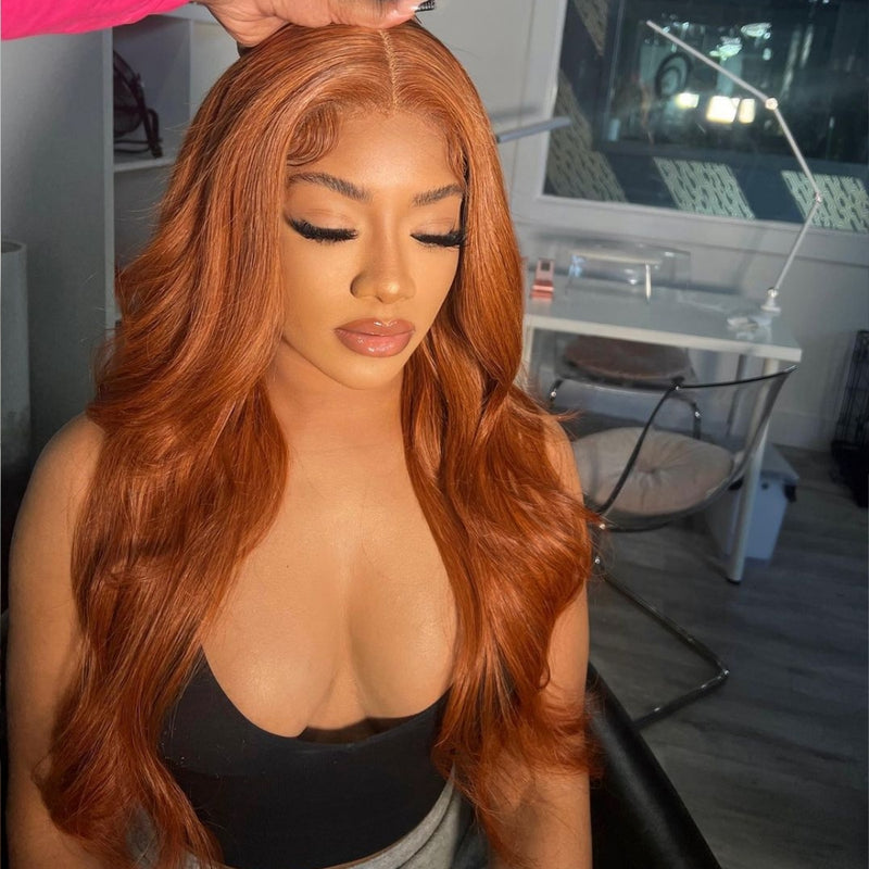 {50% Off} 13x4 Lace Front Wig Copper Brown Body Wave Human Hair Frontal Wigs