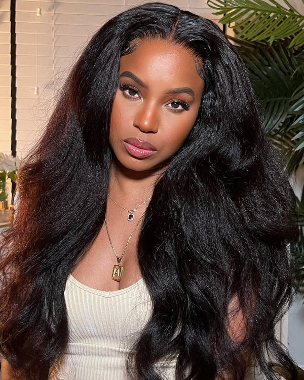 13x6 / 13x4 Full Frontal Yaki Wavy Preplucked Human Hair Lace Front Wig
