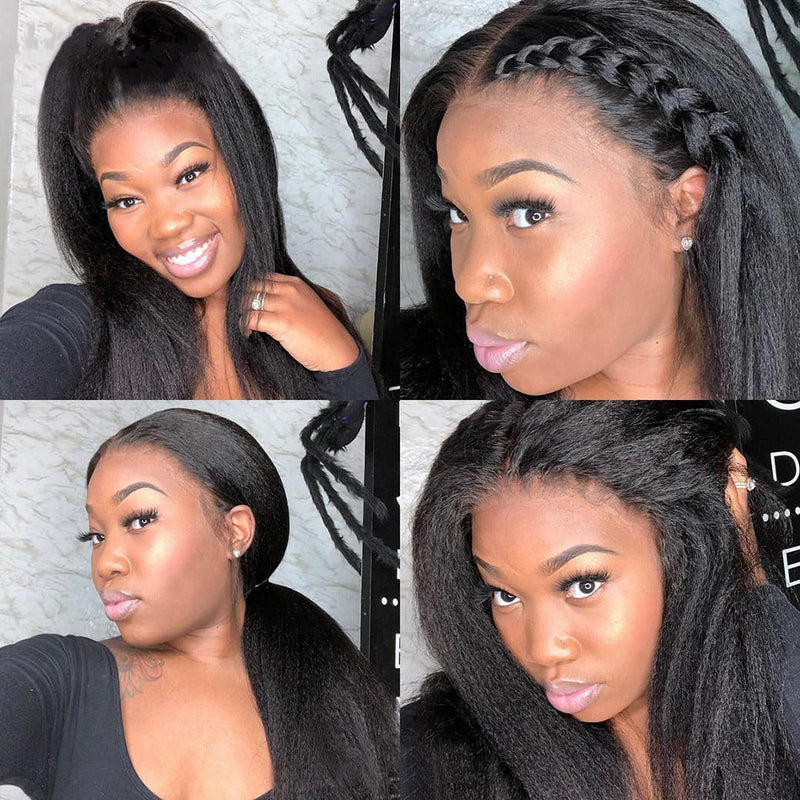 370 Fitted Cap Invisible Strap Skin Melt Lace Frontal Wig | Kinky Straight