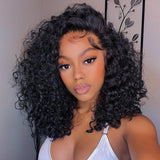 Full Lace Fake Scalp Free Parting Preplucked Human Hair Deep Curly Bob Wig