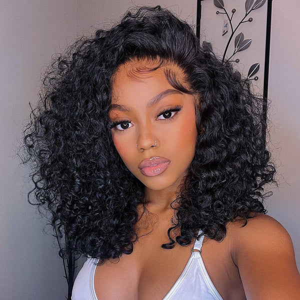 CLEARANCE Full Lace Fake Scalp Free Parting Preplucked Human Hair Deep Curly Bob Wig