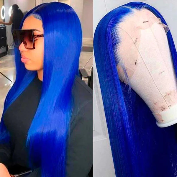 {50% OFF} ELECTRIC BLUE Human Hair Lace Wig | Silky Straight