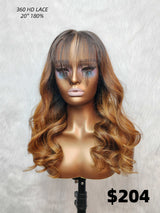 {LAST-PIECE-CLEARANCE} 360 Skin Melt Lace 4X Invisible Strap Human Hair Front Wig Highlight with Bang