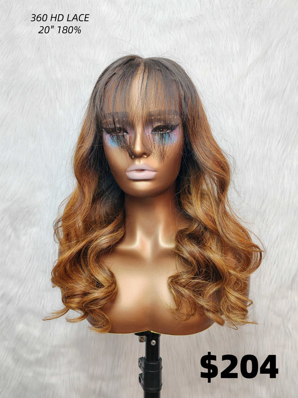 {LAST-PIECE-CLEARANCE} 360 Skin Melt Lace 4X Invisible Strap Human Hair Front Wig Highlight with Bang