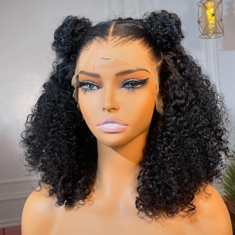 13x6 Curly Bob Wig 250% Preplucked Human Hair Lace Front  Wigs