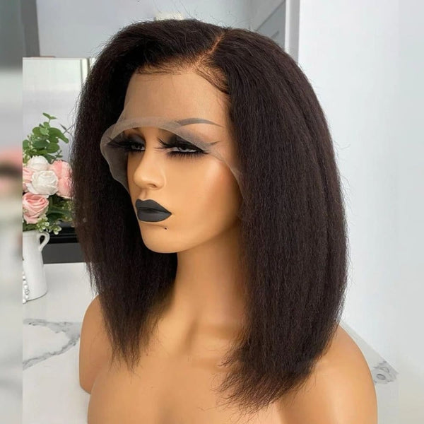 Basia | C Part Kinky Straight Prepluck Human Hair Closure Bob Lace Front Wig