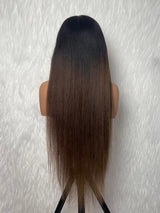 {LAST-PIECE-CLEARANCE} 13x6 Knot-Free Ombre Auburn Brown Fitted Skin Melt Lace Yaki Straight Human Hair Wig