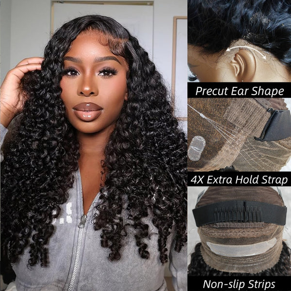 Invisible Strap 360 Skin Melt Lace Wig 2.0 Precut Lace Knot-Free Human Hair Frontal Wig Burmese Curls