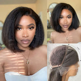 13x6 3D FULL FRONTAL Skin Melt Lace Preplucked Human Hair Lace Front Kinky Bob Wig