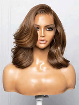 Full Lace Fake Scalp Free Parting Preplucked Human Hair Light Brown Yaki Bob Wig