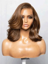 Full Lace Fake Scalp Free Parting Preplucked Human Hair Light Brown Yaki Bob Wig (Live)
