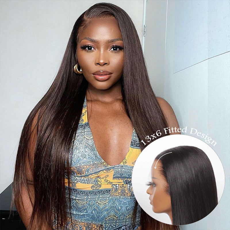Upgraded Knot-Free 13x6 Fitted Cap Glueless Skin Melt Lace Front Wig Brown