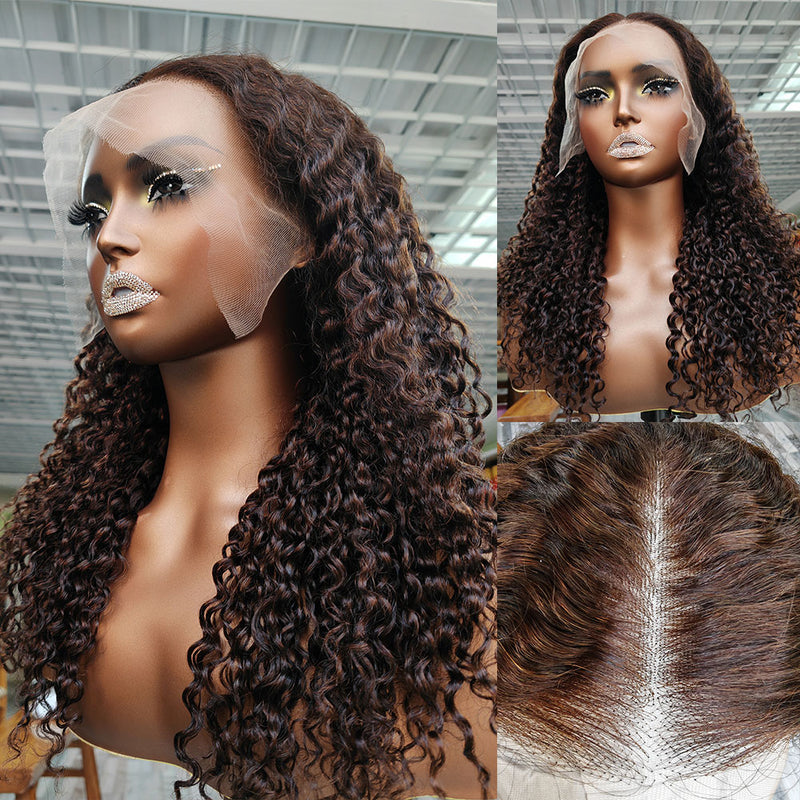 KNOT-FREE - 13x6 Skin Melt Lace Preplucked Human Hair Frontal Wig | Brown Curls