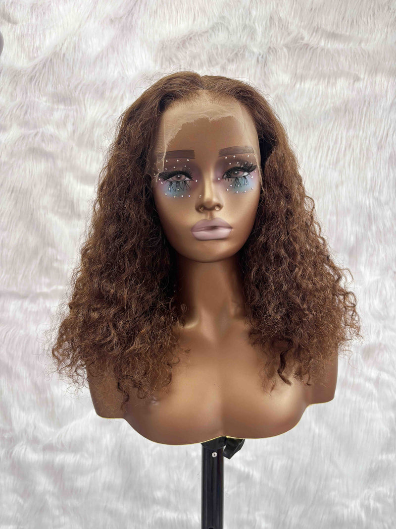 {LAST-PIECE-CLEARANCE}  Skin Melt Lace 360 Invisible Strap Brown Human Hair Water Wave Wig