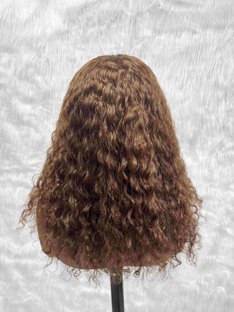 {LAST-PIECE-CLEARANCE}  Skin Melt Lace 360 Invisible Strap Brown Human Hair Water Wave Wig
