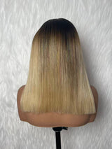 {LAST-PIECE-CLEARANCE} 9x6 Ombre Blonde Fitted Skin Melt Lace Straight Bob Drawstring Human Hair Wig