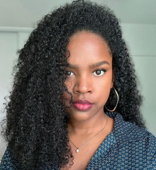 Flip Over Half Wig with Drawstring Kinky Curly Glueless Human Hair Wig