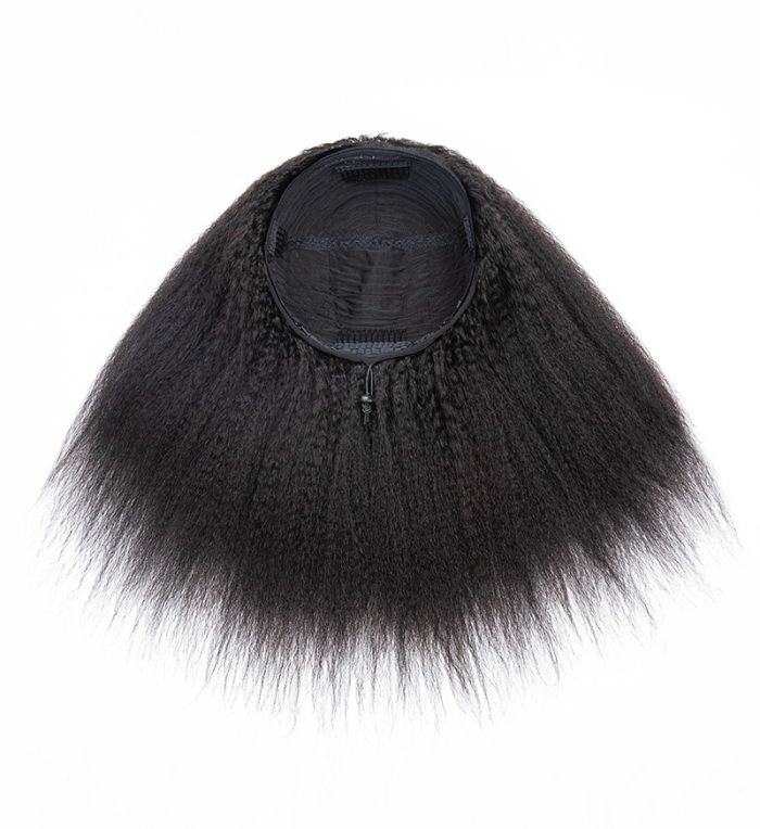 Flip Over Half Wig with Drawstring Kinky Straight Glueless Human Hair Wig