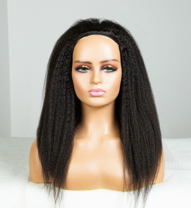 Flip Over Half Wig with Drawstring Kinky Straight Glueless Human Hair Wig