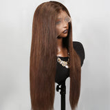 13x4 3D FULL FRONTAL Skin Melt Lace Preplucked Human Hair Lace Front Wig Brown Straight