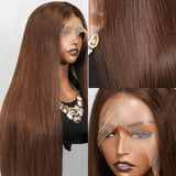 13x4 3D FULL FRONTAL Skin Melt Lace Preplucked Human Hair Lace Front Wig Brown Straight