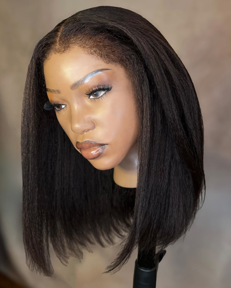 Ciani | 13x4 Full Frontal Human Hair Light Yaki BOB Lace  Wig | Fluffy Edge