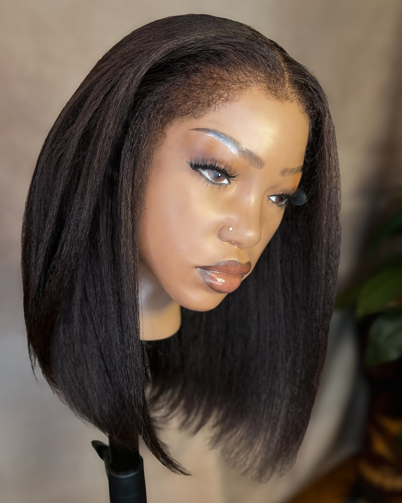 Ciani | 13x4 Full Frontal Human Hair Light Yaki BOB Lace  Wig | Fluffy Edge